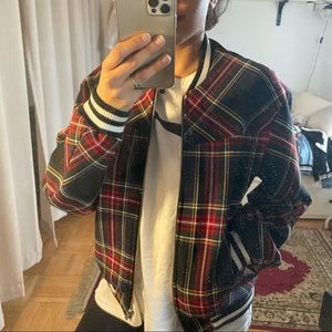 Maje Plaid Bomber Jacket
